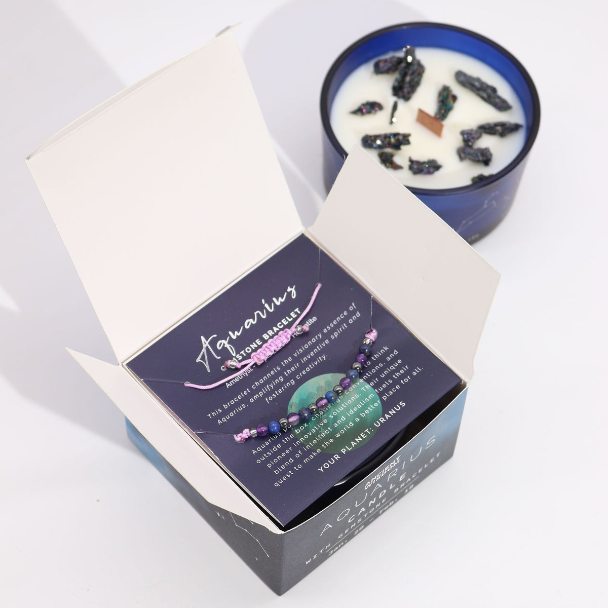 Aquarius Zodiac Crystal Candle with Gemstone Bracelet – view 6