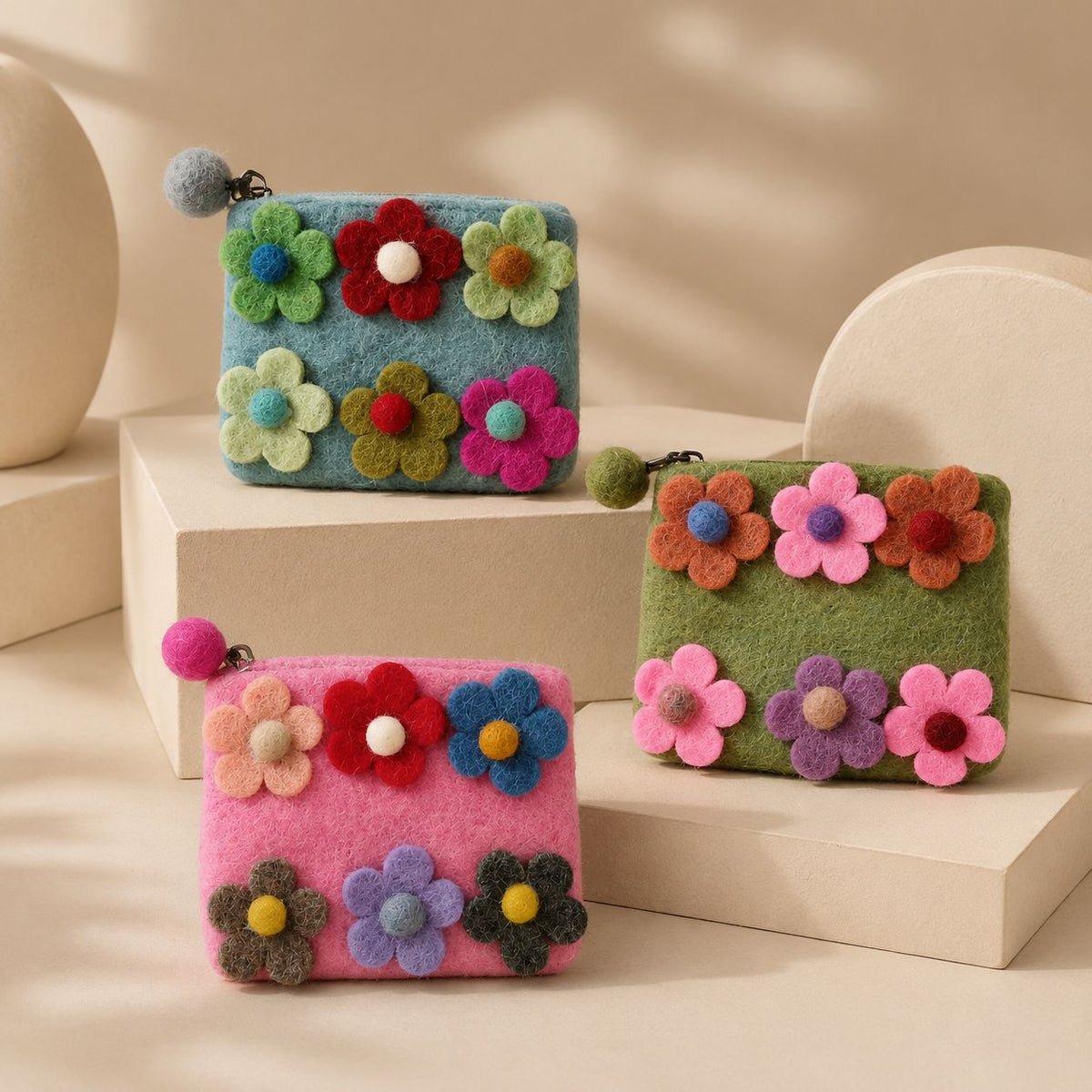 Felt Zipper Pouches Six Flowers Set of 3 – view 2