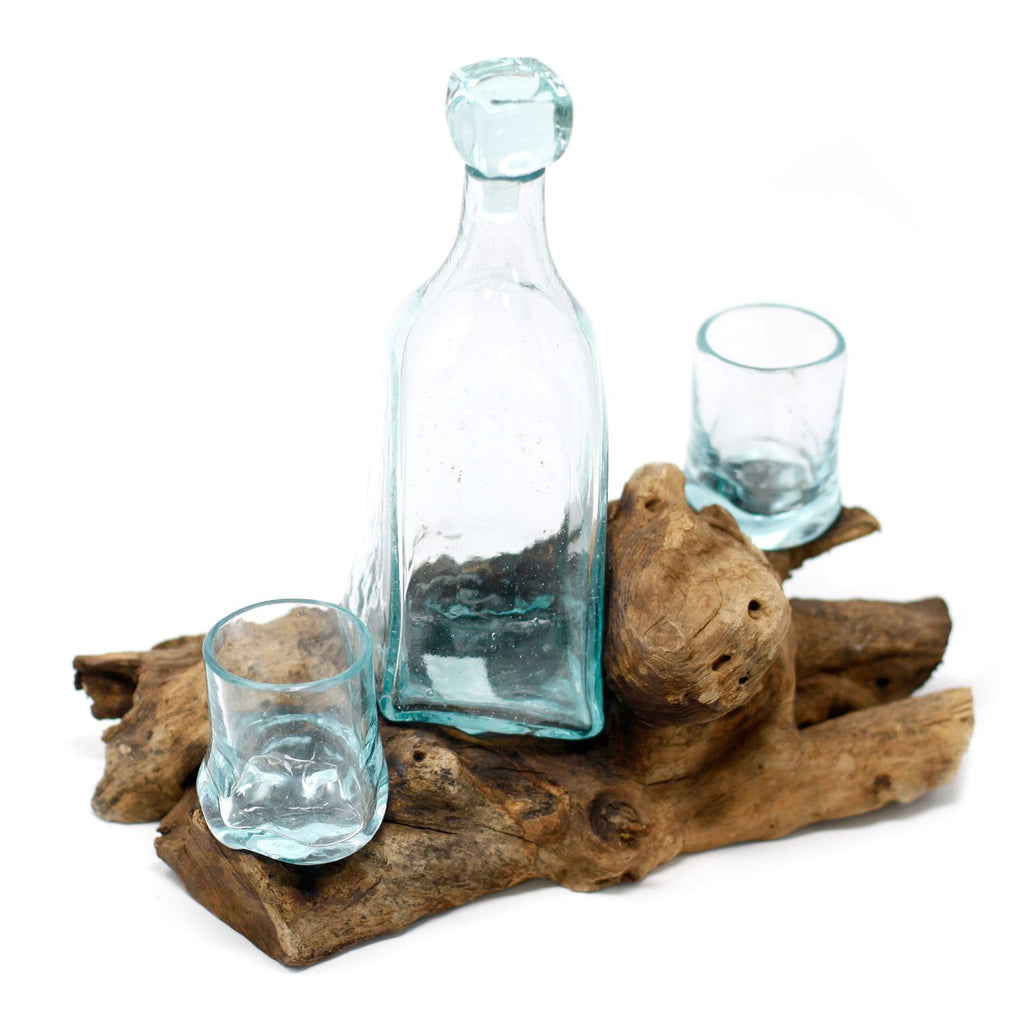 Molten Glass Whisky Set on Wood