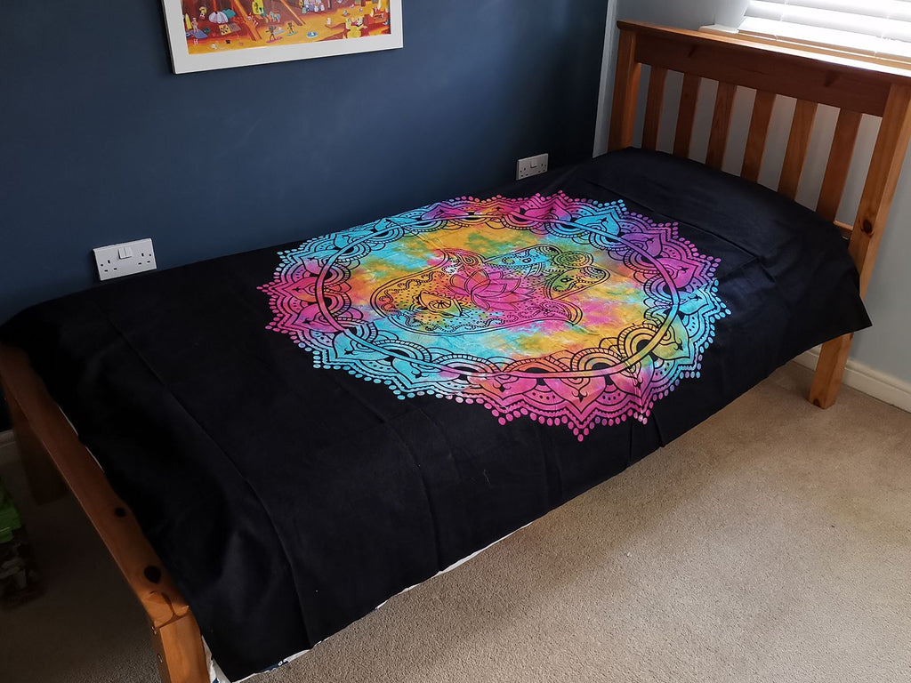 Single Cotton Bedspread & Wall Hanging - Black Hamsa 130x200cm – view 2