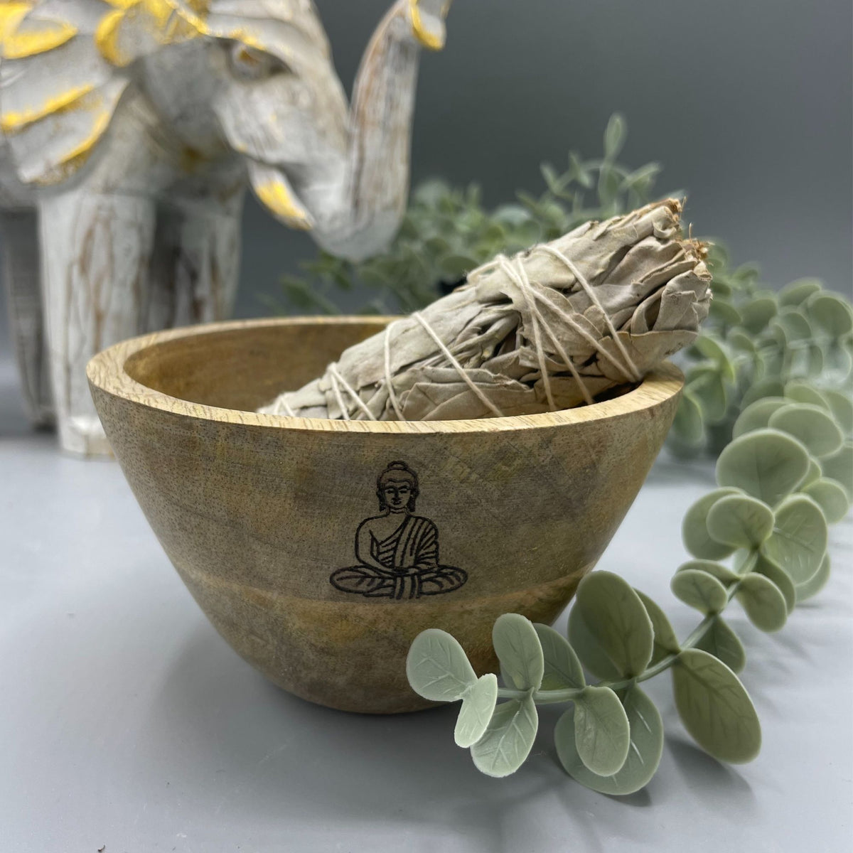 Buddha Wooden Smudge and Ritual Offering Bowl - 12x7cm – view 2