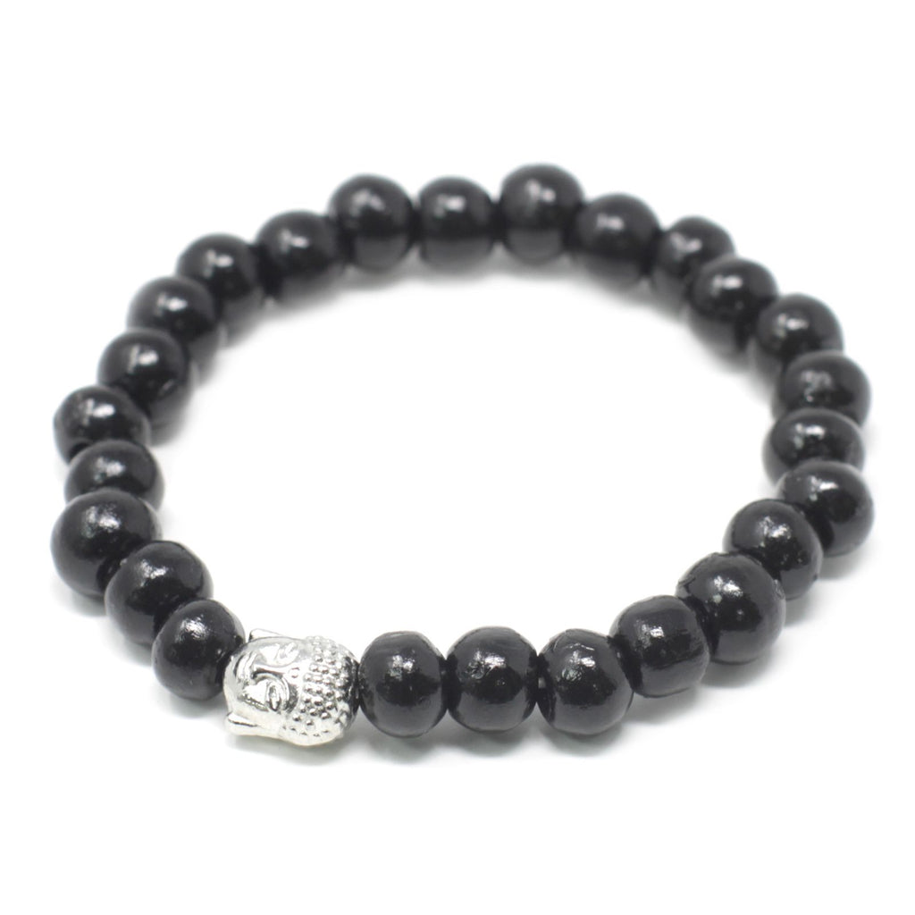 Dark Wood Beads Bracelet with Buddha Charm – view 4