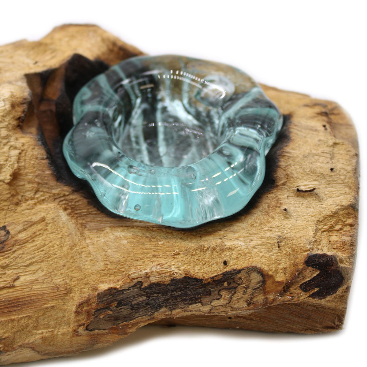 Molten Glass Flat Triple Candle Holder on Wood – view 7