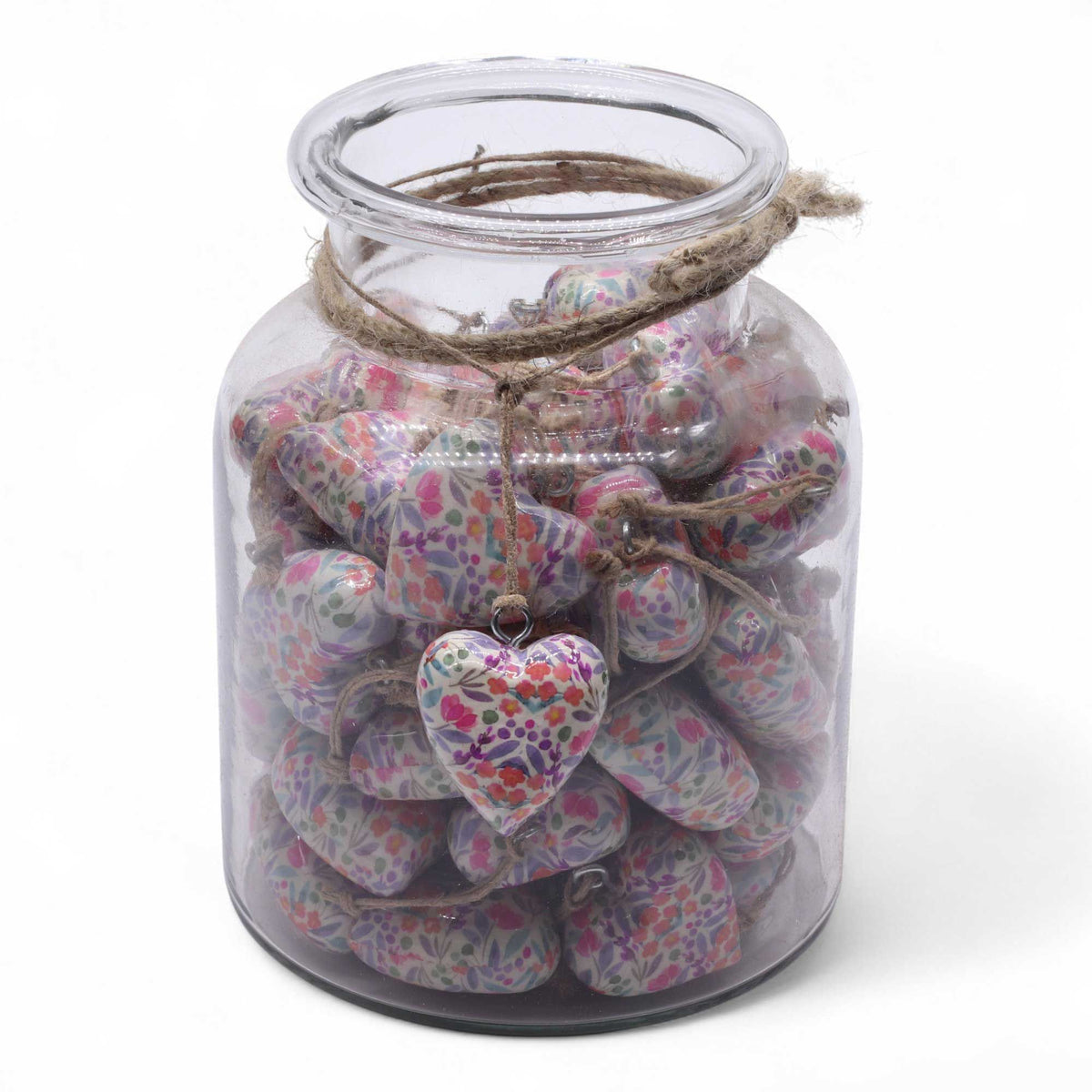 Large Wood Heart Decoration, Pretty Floral, Glass Jar – view 3