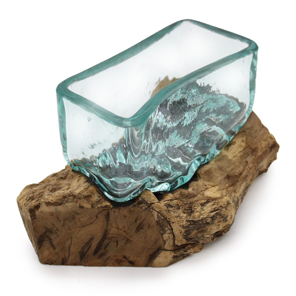 Large Molten Glass Bowl on Wood with Stand – view 5