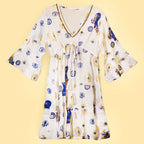 Nomad Sari Evil Eye Dress in White, Blue & Gold, Size M/L – view 5