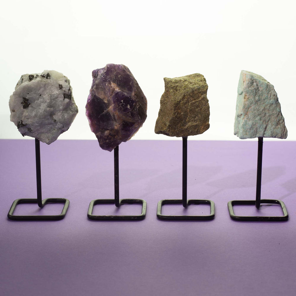 Rainbow Moonstone Mineral Specimen on Metal Stand – view 6
