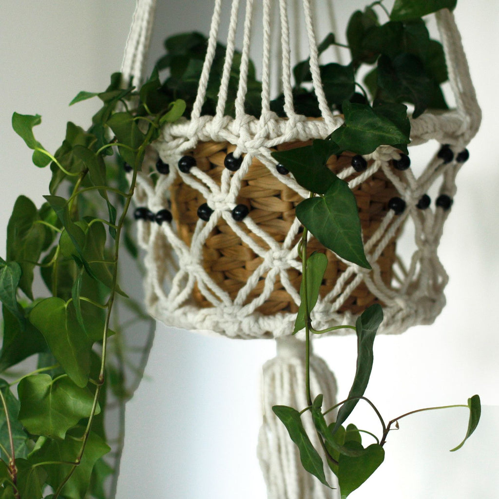 Large Beaded Macrame Plant Hanger, 77cm – view 6