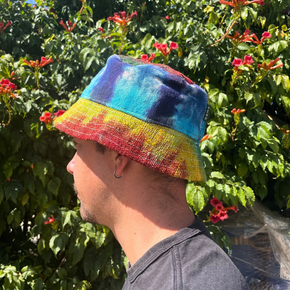 Patched Hemp and Cotton Boho Festival Hat - Tie-Dye – view 3