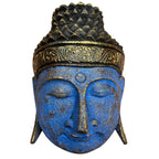 Hand Carved Buddha Head Wall Decor, 25 cm, Blue Shine
