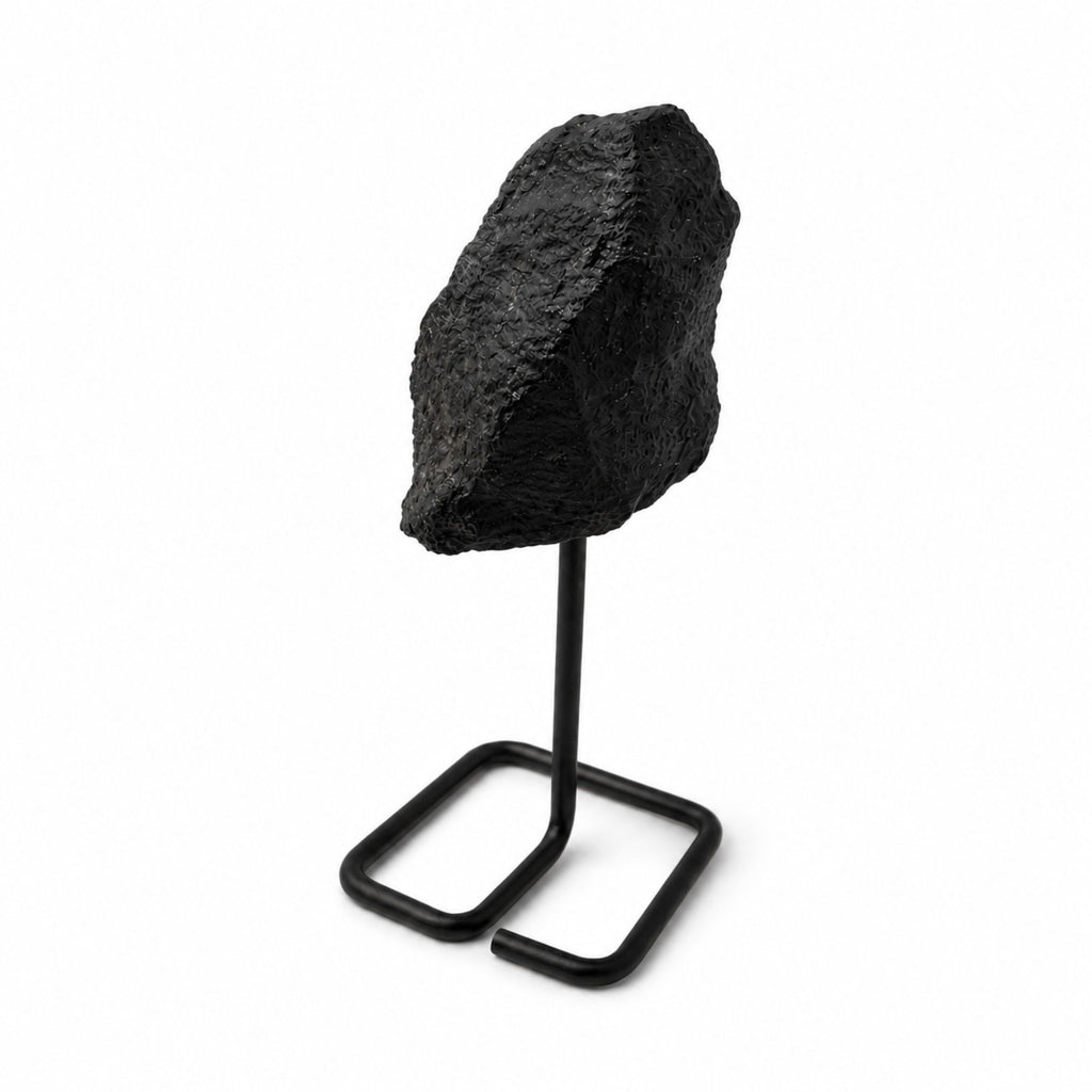Black Tourmaline Specimen on Metal Stand – view 3