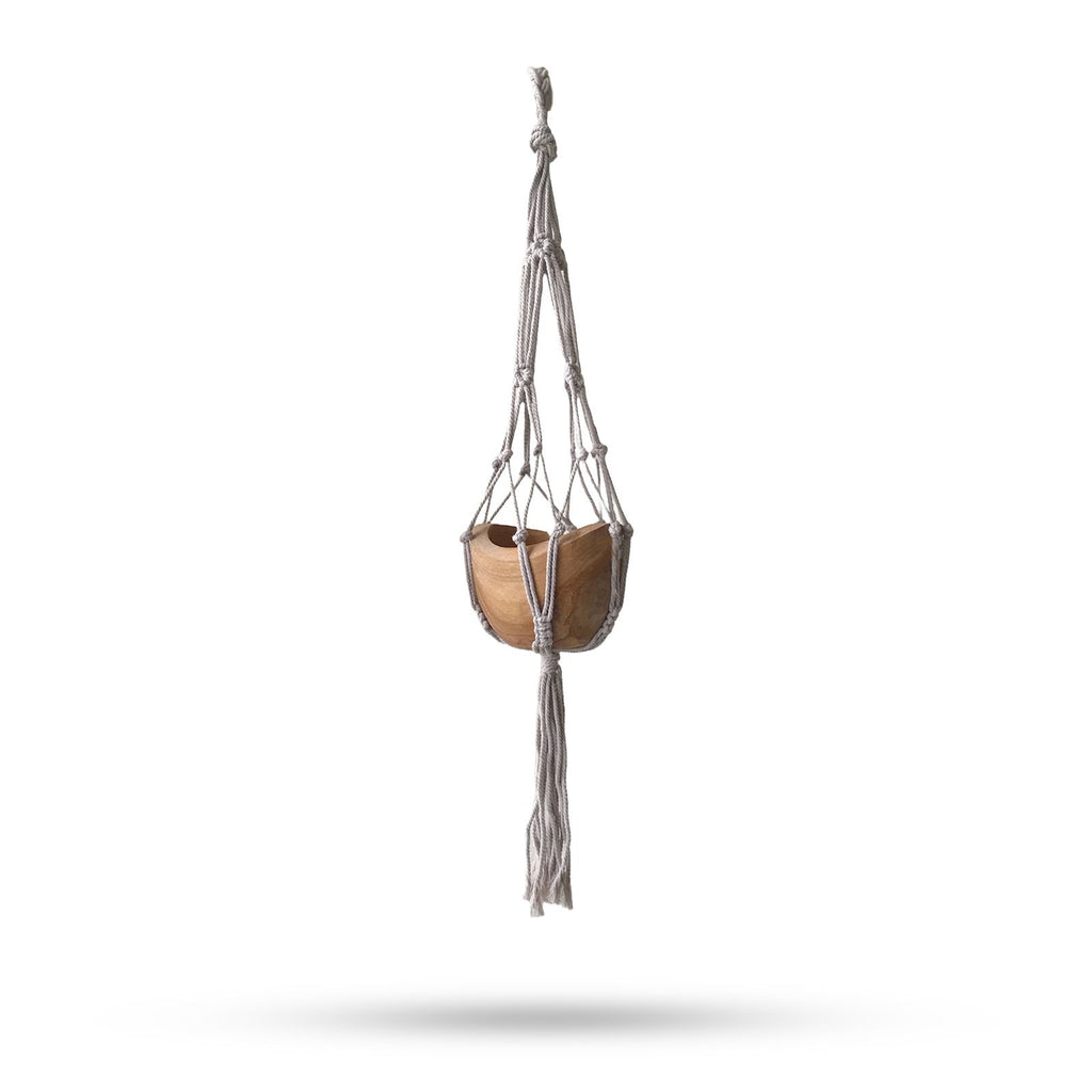 Small Drop Macrame Plant Hanger - Beige, 75cm