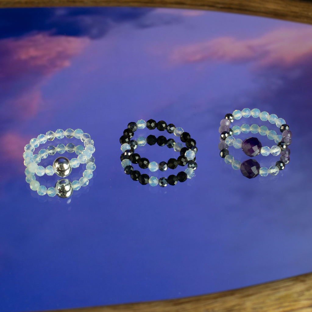 Nymph Gemstone Ring Set - Full Moon Moonstone & Amethyst – view 3