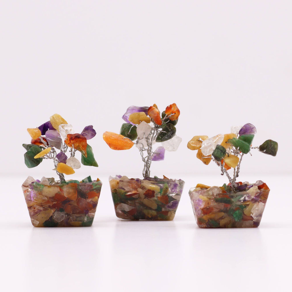 Mixed Gemstone Mini Tree on Orgonite Base, 15 Stones