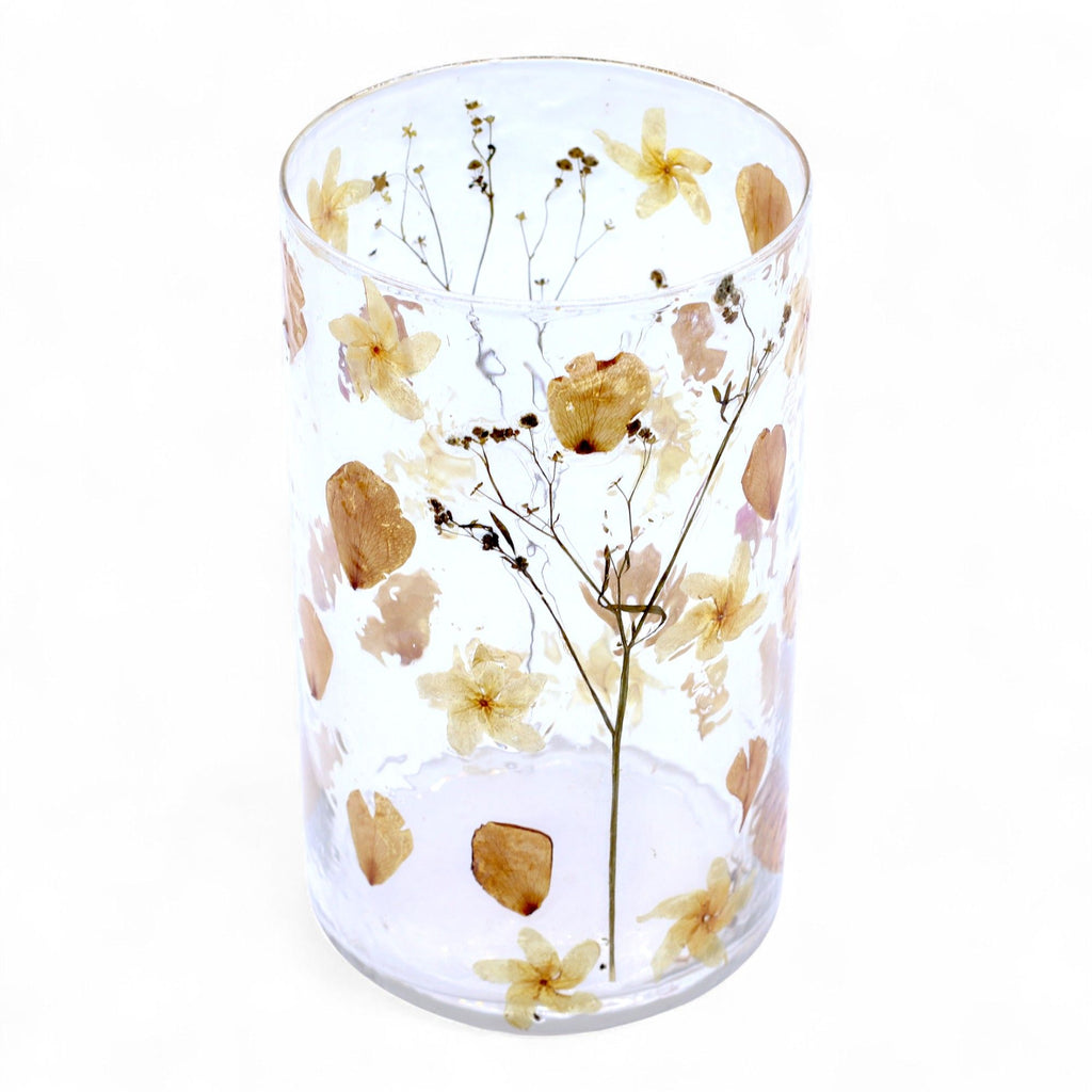 Rose Glass Vase Candle Holder with Dried Flowers 19x11cm