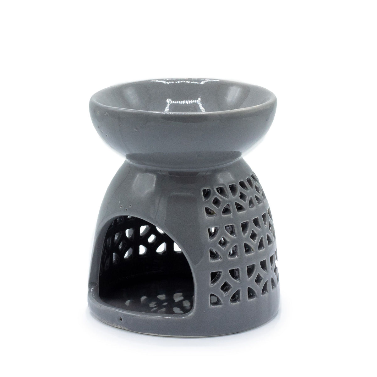 Moroccan Cutout Ceramic Oil Burner - Grey