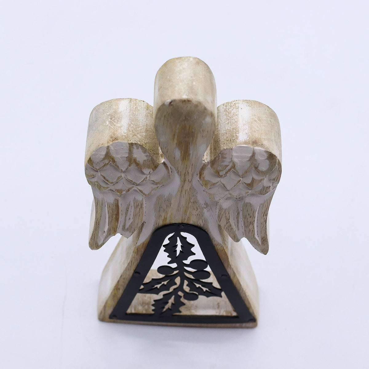 Mango Wood Angel - Whitewash, Iron Holly Cut-Out – view 3