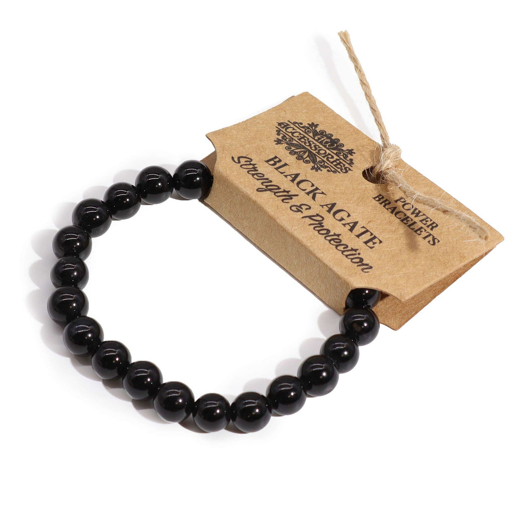 Power Bracelet - Black Agate Beads 8mm