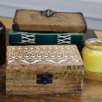White Wash Mango Wood Box, Slavic Design, 15x10cm