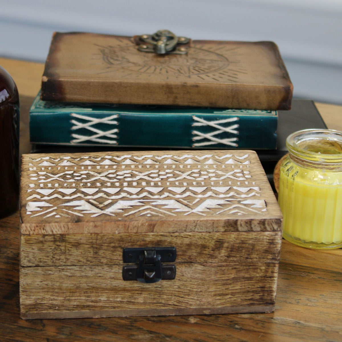 White Wash Mango Wood Box, Slavic Design, 15x10cm