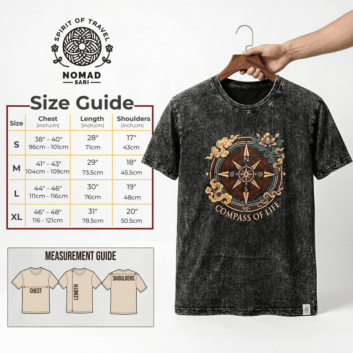 Nomad Sari Stonewashed T-Shirt - Compass of Life - Charcoal - XL – view 7