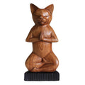 Hand-Carved Yoga Cat Statue - Lotus Pose, Suar Wood