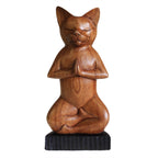 Hand-Carved Yoga Cat Statue - Lotus Pose, Suar Wood