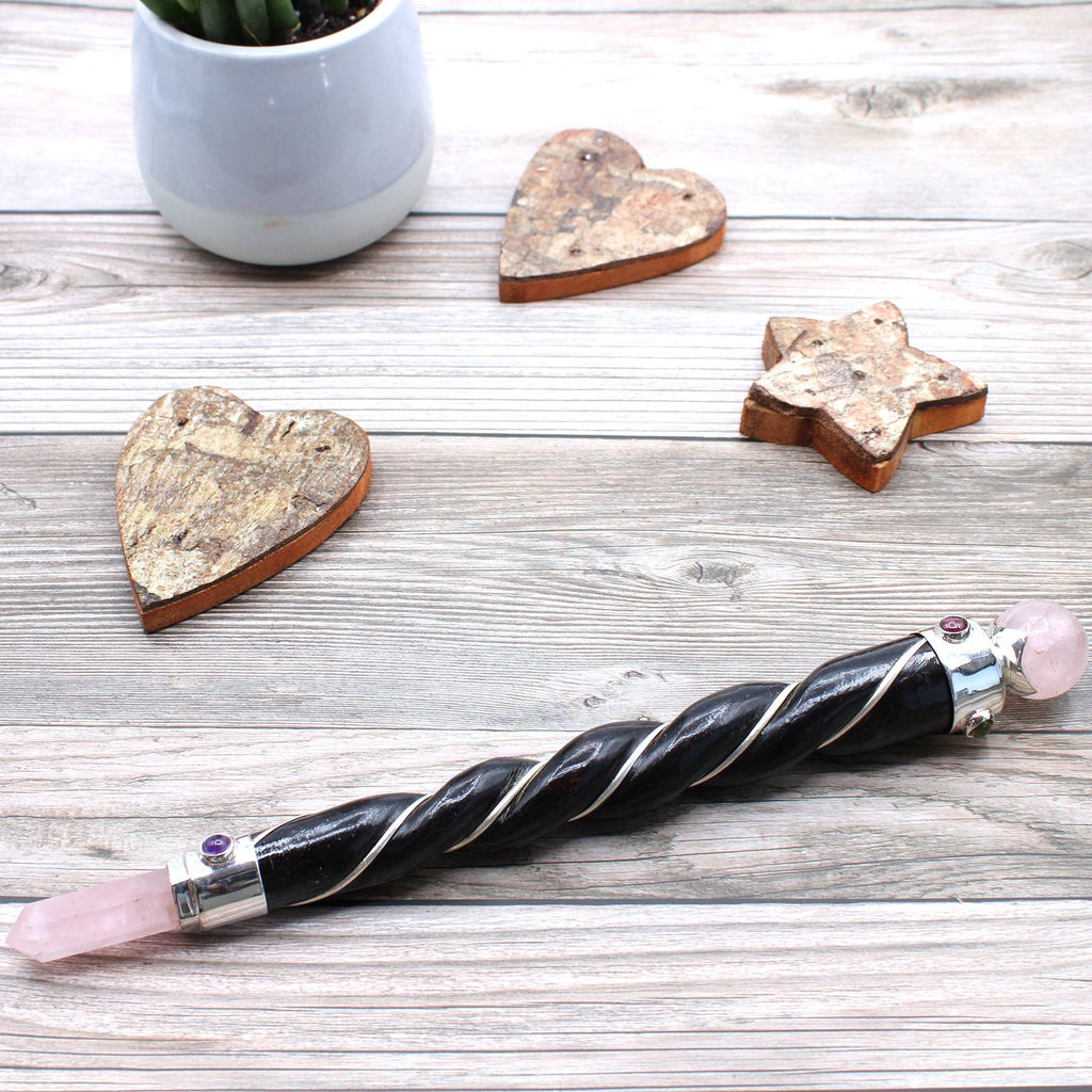 Twisted Healing Wand with Silver Fittings and Rose Quartz Sphere – view 5