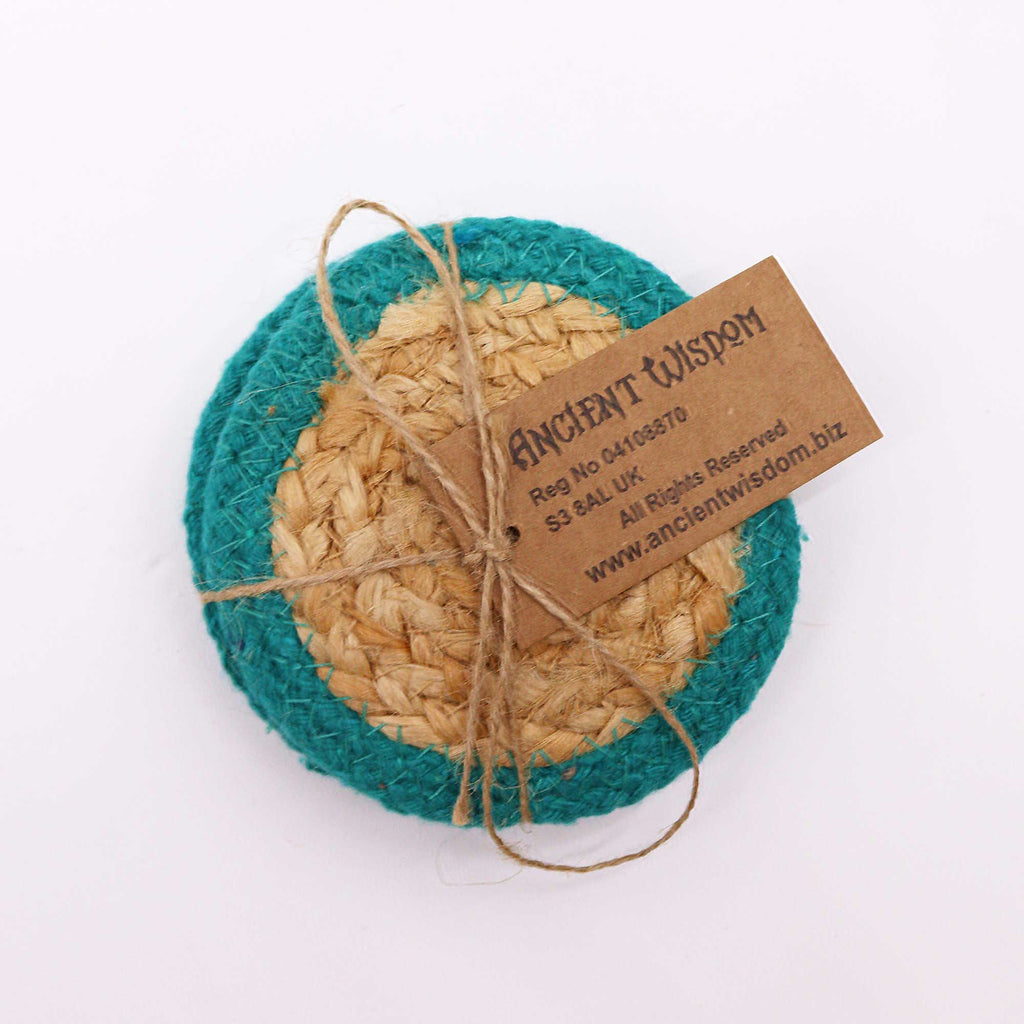 Jute & Cotton Coasters, Teal Border, Set of 4 – view 3