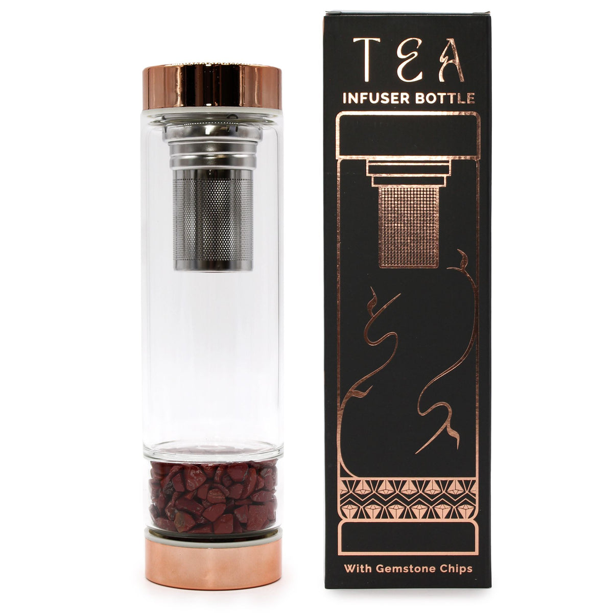 Crystal Glass Tea Infuser Bottle - Rose Gold - Red Jasper – view 5