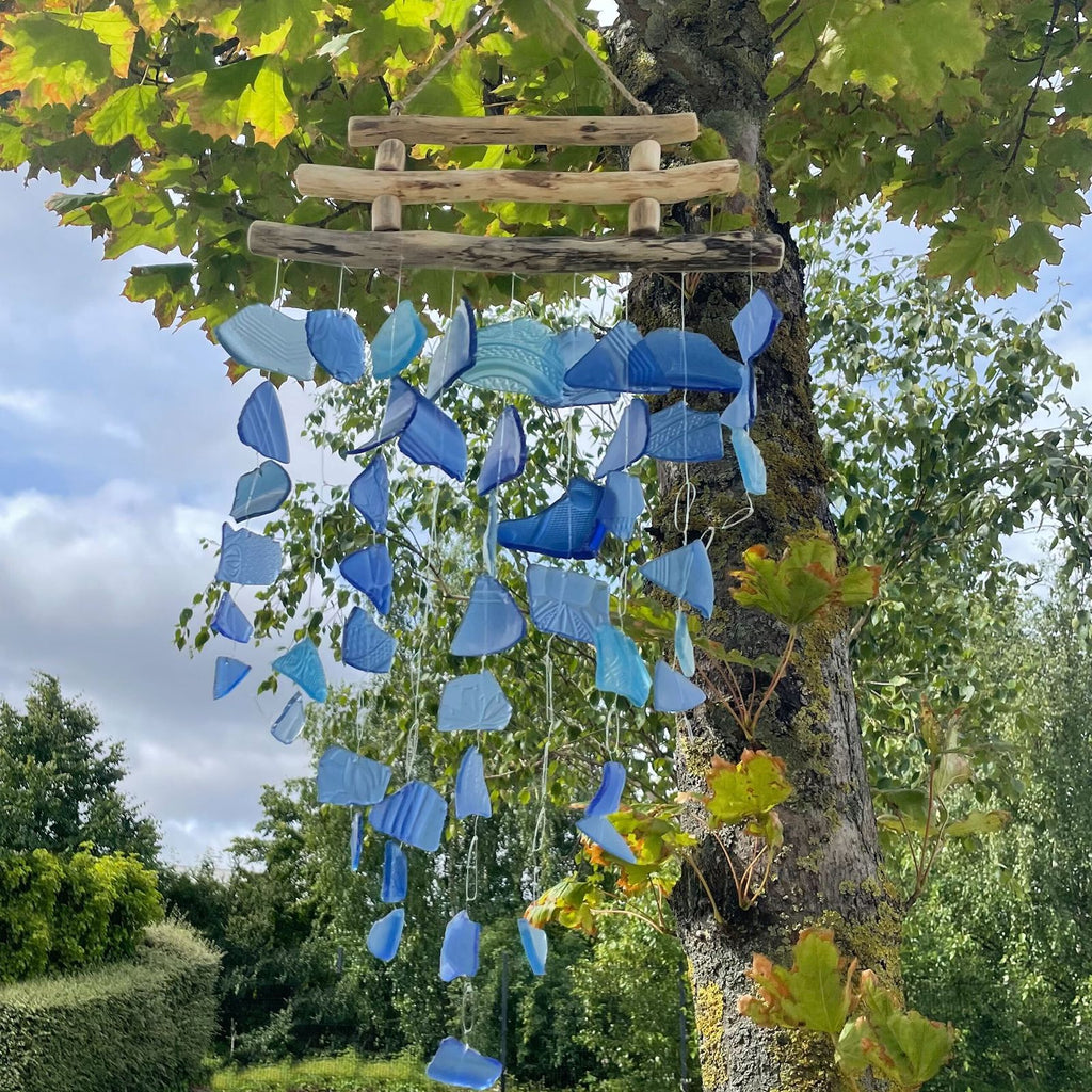 Recycled Glass Wind Chime - Three Sticks, All Blue – view 4