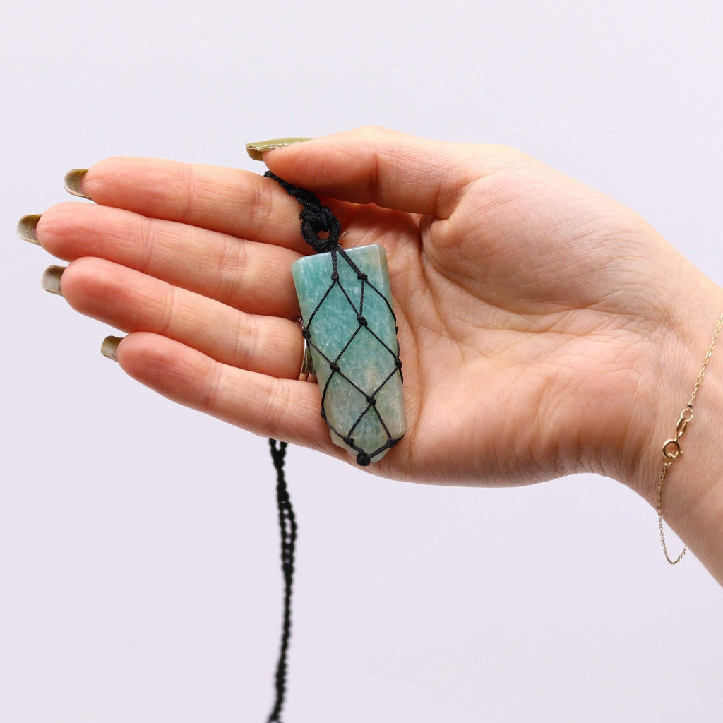 Laced Gemstone Flat Point Pendant - Amazonite – view 3