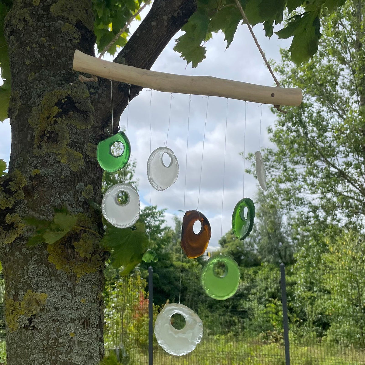 Recycled Glass Bottle Wind Chime - Assorted Colours – view 2