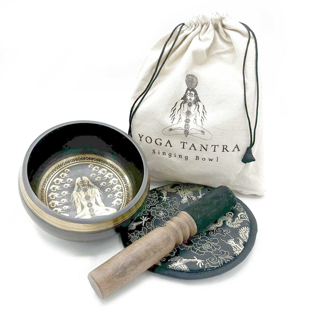 Hand Beaten Singing Bowl Gift Set 14cm - Yogi Motifs
