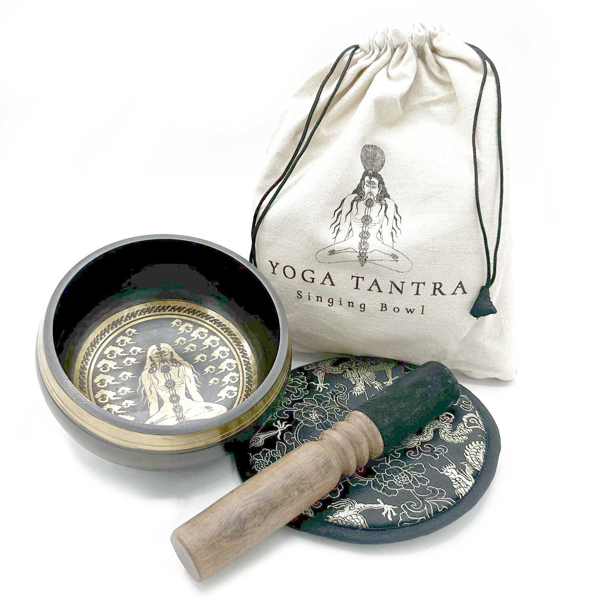 Hand Beaten Singing Bowl Gift Set 14cm - Yogi Motifs