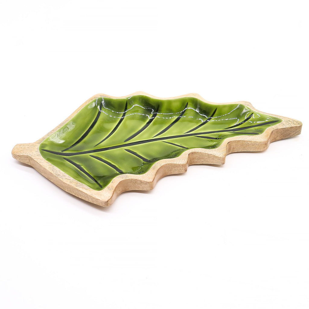 Green Enamel Leaf Wooden Bowl - 33 x 17 cm – view 10