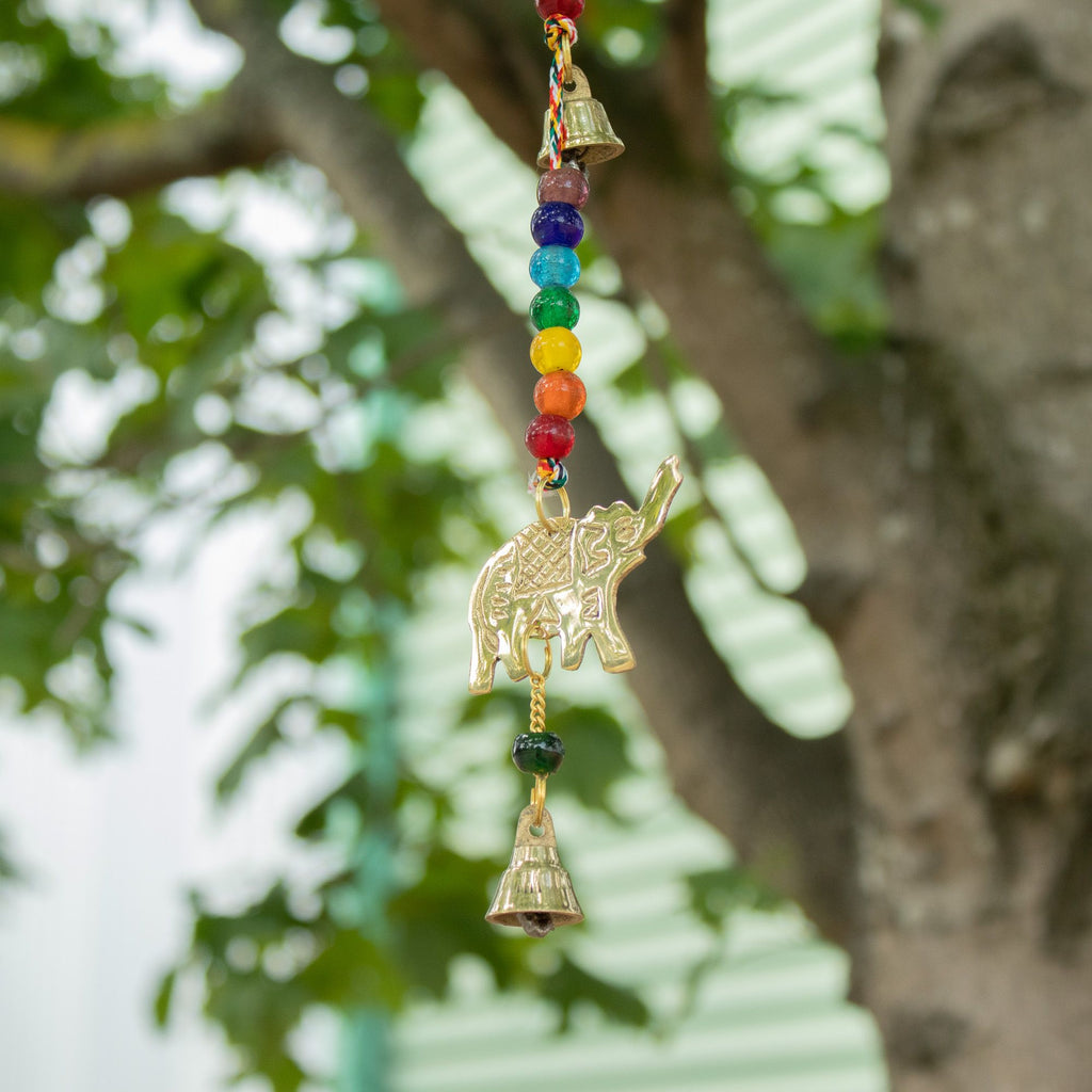 Brass Elephant Wind Chime with Chakra Beads, 53cm – view 3