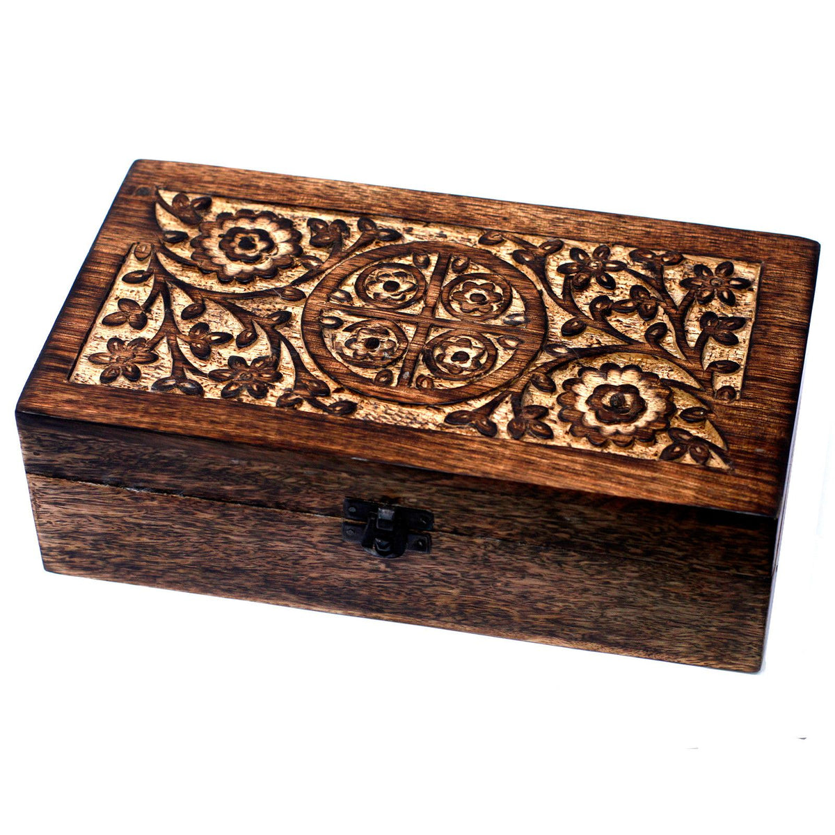 Carved Mango Wood Essential Oil Box - Long, Holds 24 Plus One