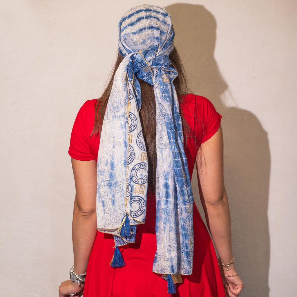 Nomad Sari Blue Marbella Print Scarf with Gold (180 x 50 cm) – view 2