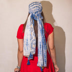 Nomad Sari Blue Marbella Print Scarf with Gold (180 x 50 cm) – view 2