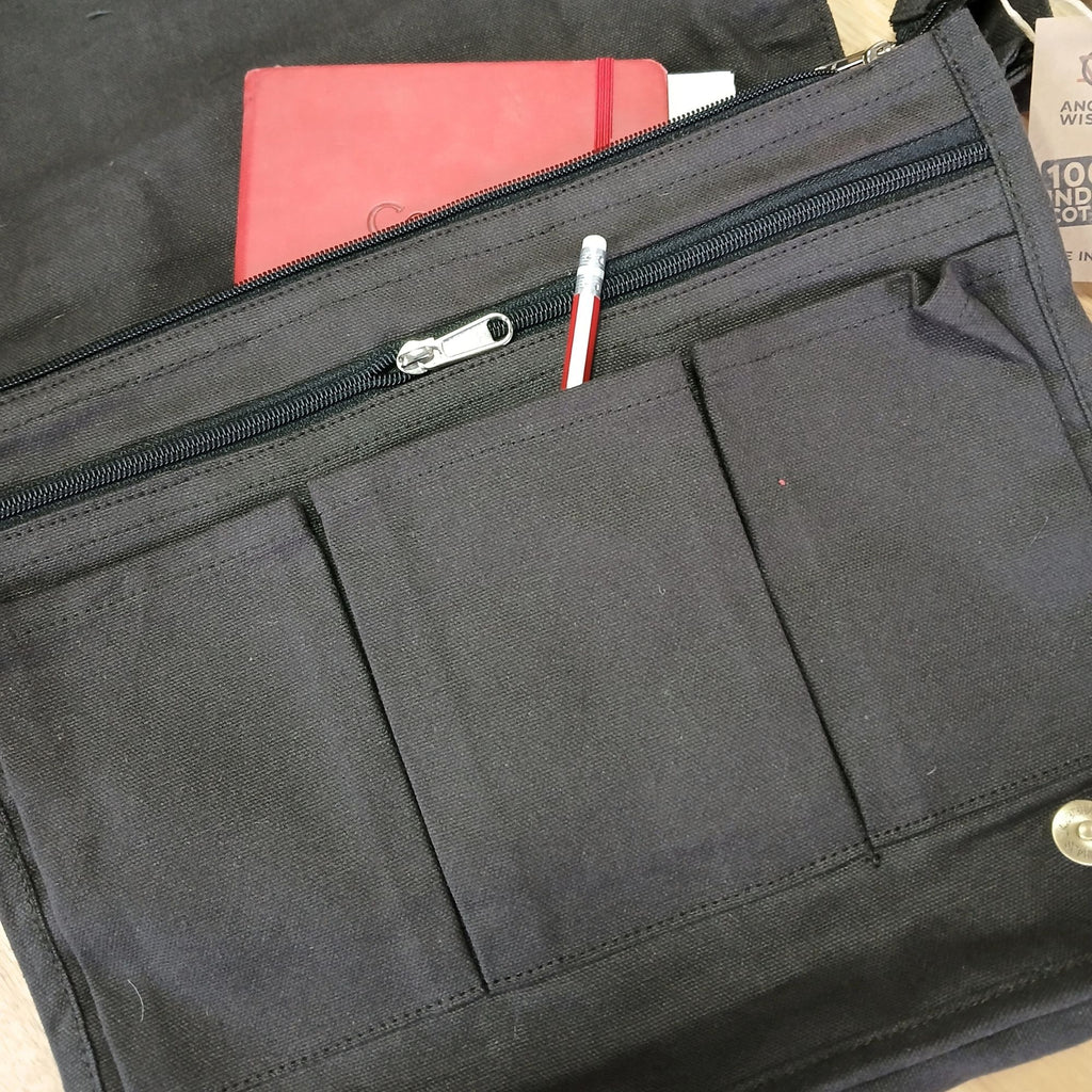 Cotton Canvas Laptop Messenger Bag - Charcoal – view 2