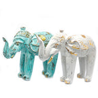 Carved Wood Elephant Statue, Turquoise and Gold – view 2