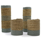 Seagrass and Grey Raffia Vase and Bin Set (2 Vases, 2 Bins)