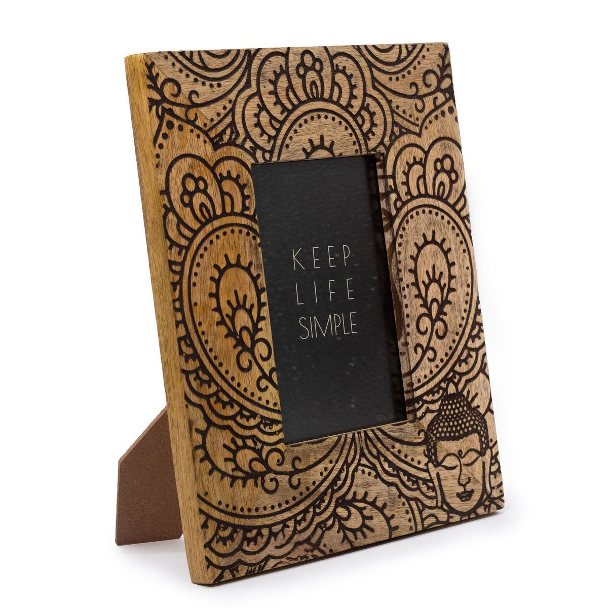 Medium Mango Wood Picture Frame, Buddha, Black
