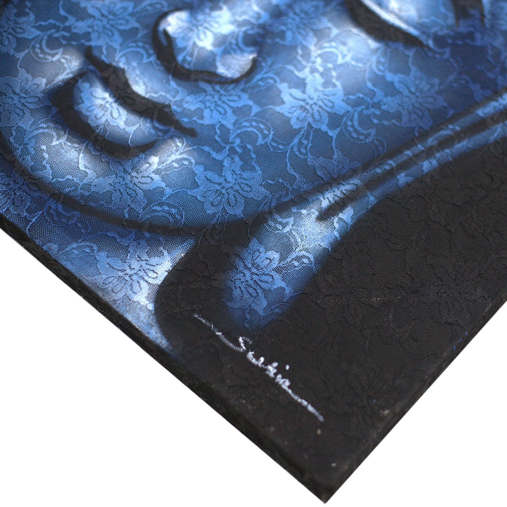 Buddha Painting, Blue Brocade Detail - 80 x 60cm – view 2