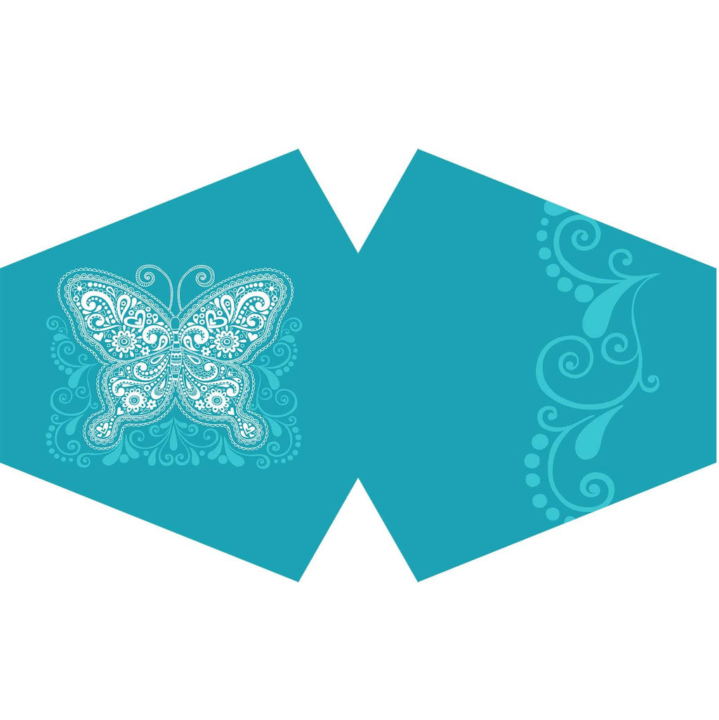 Reusable Fabric Face Covering for Adults, Blue Butterfly Print – view 3