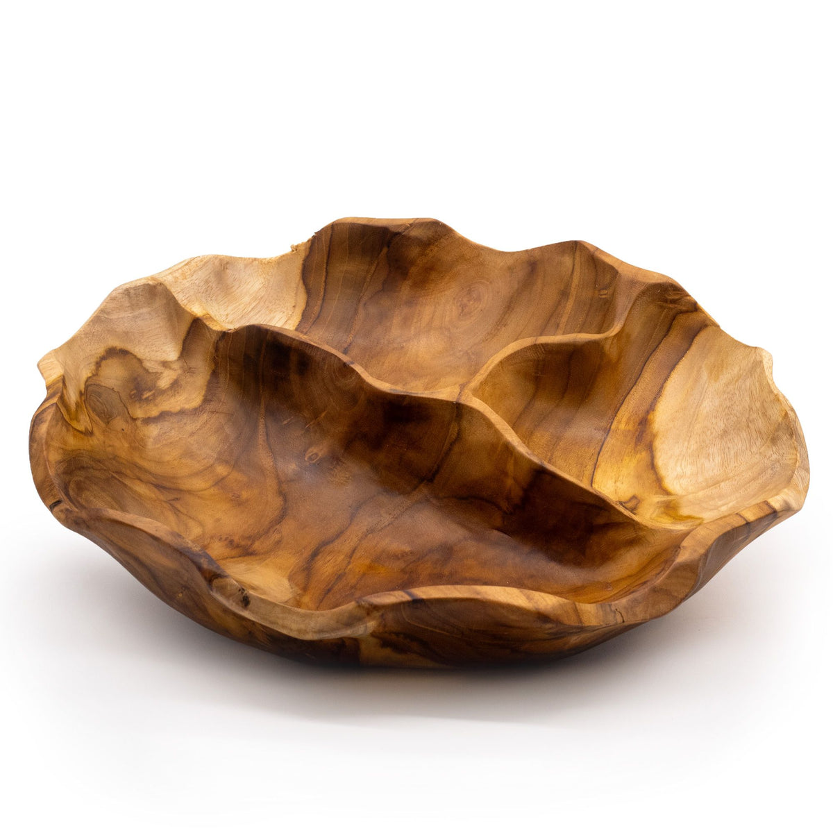 Smooth Round Teak Fruit Bowl, Three Sections 30cm – view 4
