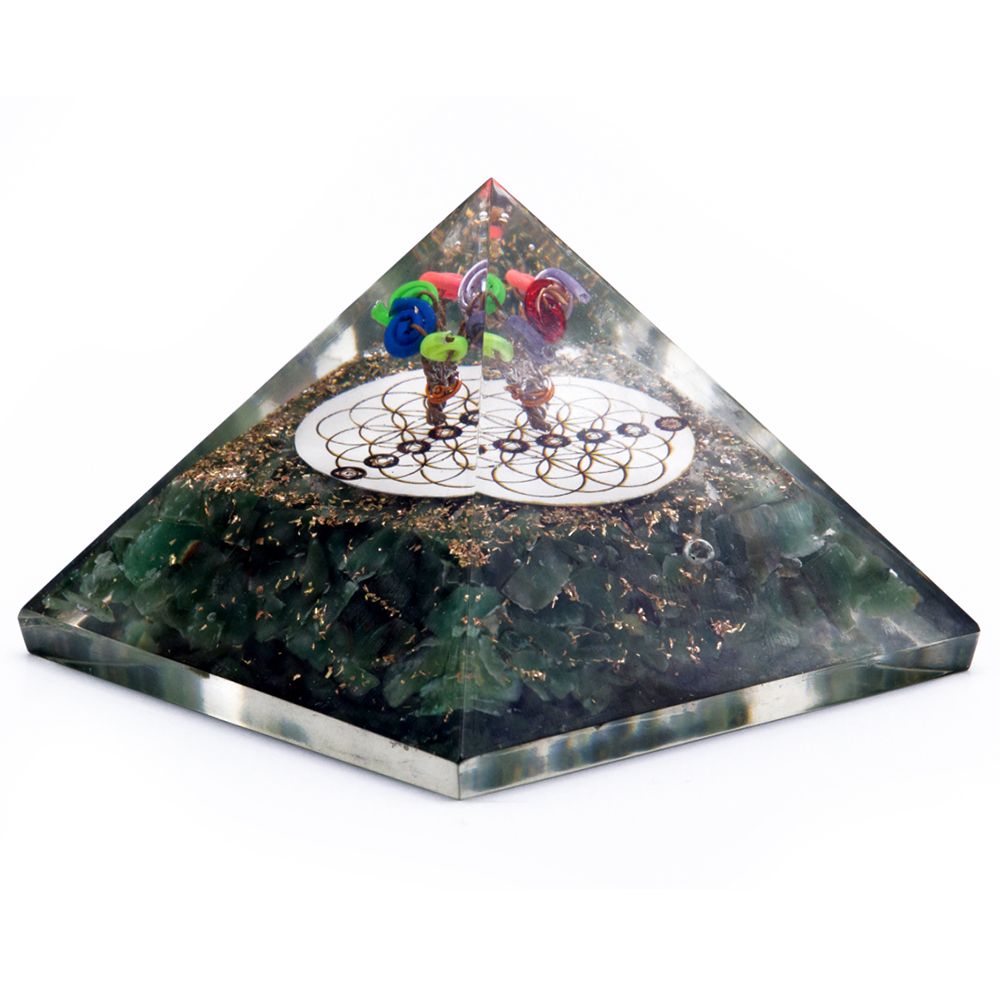 Orgonite Pyramid - Green Aventurine and Flower of Life - 70mm – view 2