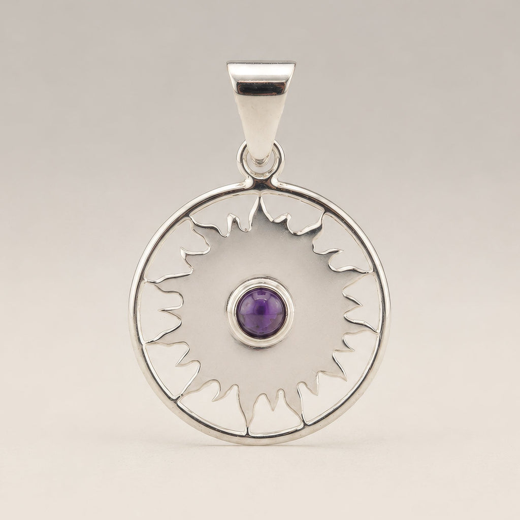Sun Worship Amethyst Pendant Necklace Silver Plated Cord – view 4