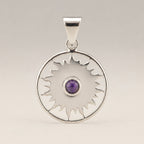 Sun Worship Amethyst Pendant Necklace Silver Plated Cord – view 4